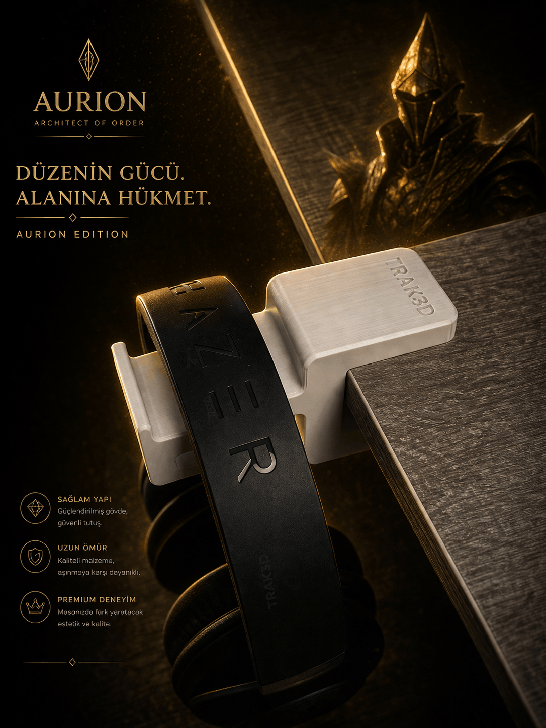 Premium Beyaz Asılabilir Masa Kenarı Kulaklık Standı – Polardock Edition V6 | Kaydırmaz Keçeli, Ergonomik ve Sağlam