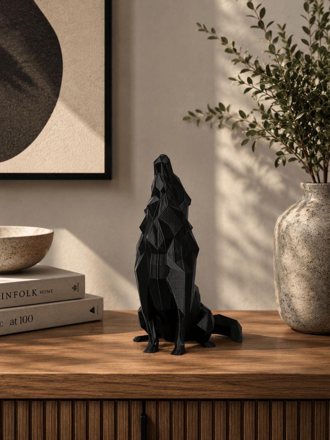 Trak3D Siyah Uluyan Bozkurt Dekoratif Biblo