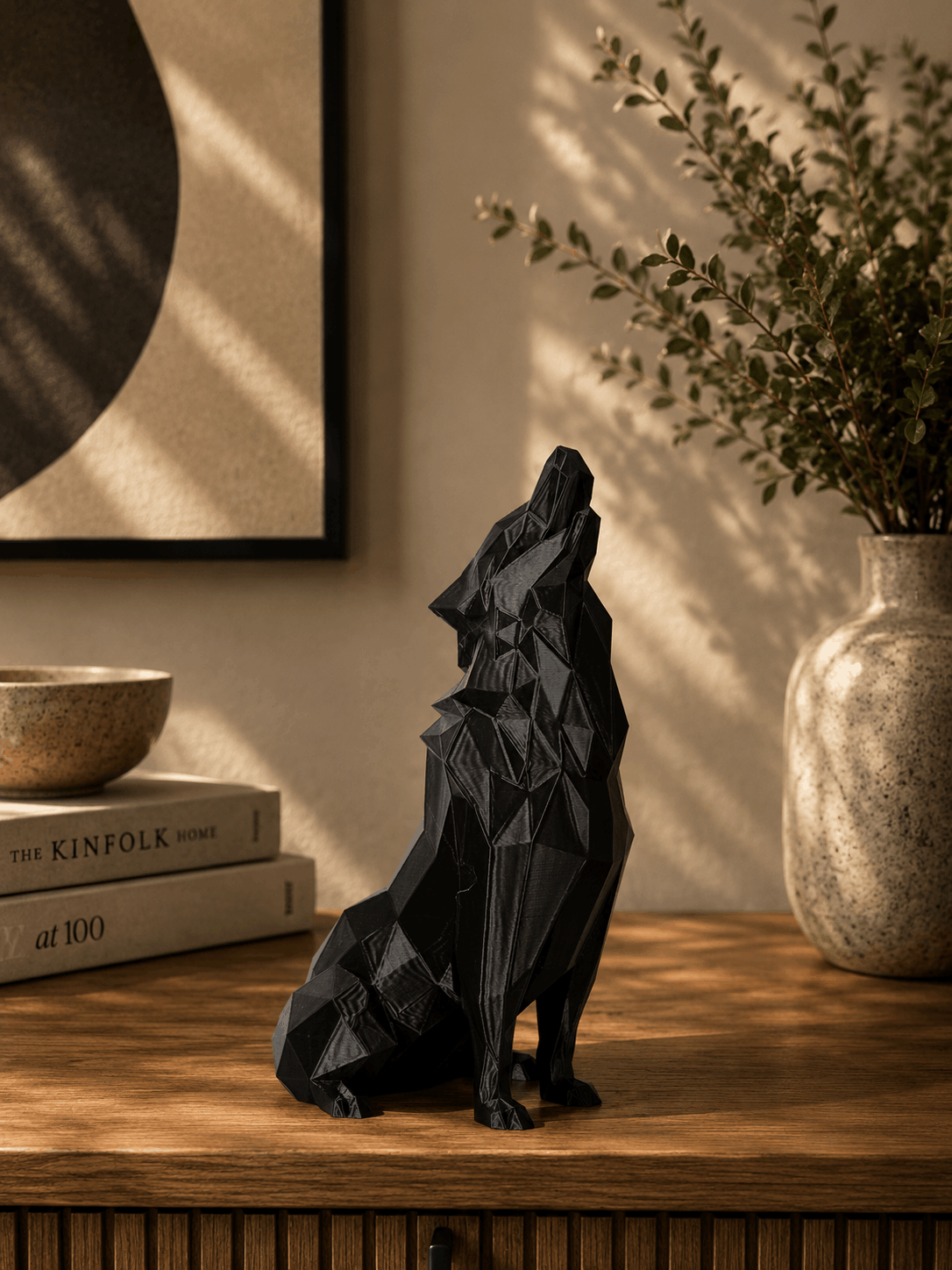 Trak3D Siyah Uluyan Bozkurt Dekoratif Biblo
