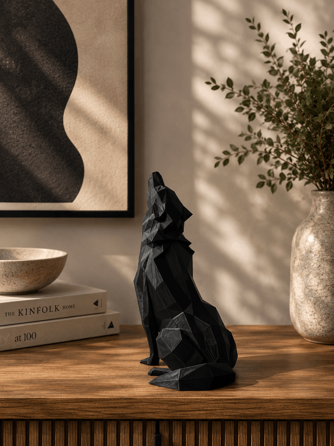 Trak3D Siyah Uluyan Bozkurt Dekoratif Biblo