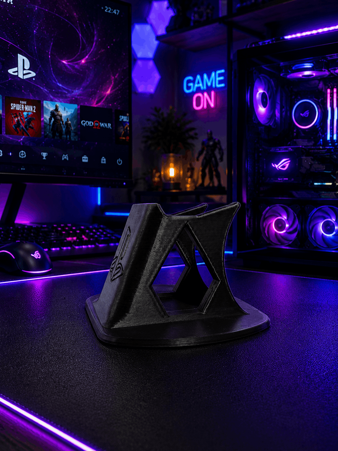 TRAK3D PS5 Kol Standı Siyah - Tekli Playstation 5 Kontrolcü Standı - Midnight Dock Edition